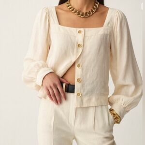 J. Crew Square Neck Bishop Sleeve Button-Up Blouse